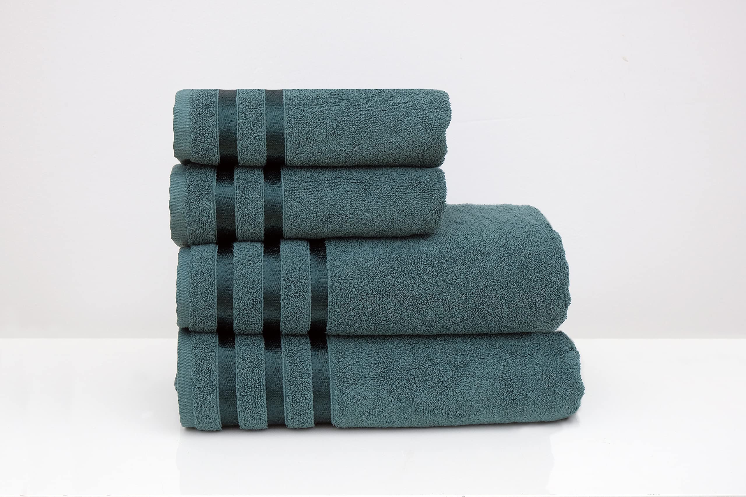 Premium Organic 100% Turkish Cotton Bath Towel Set - Quick Dry & Ultra Absorbent Luxury Satin Design (2 Bath & 2 Hand Towels) | Light Grey & Dark Green | Made in Turkey | Perfect for Spa, Beach & Luxury Bathroom Experience