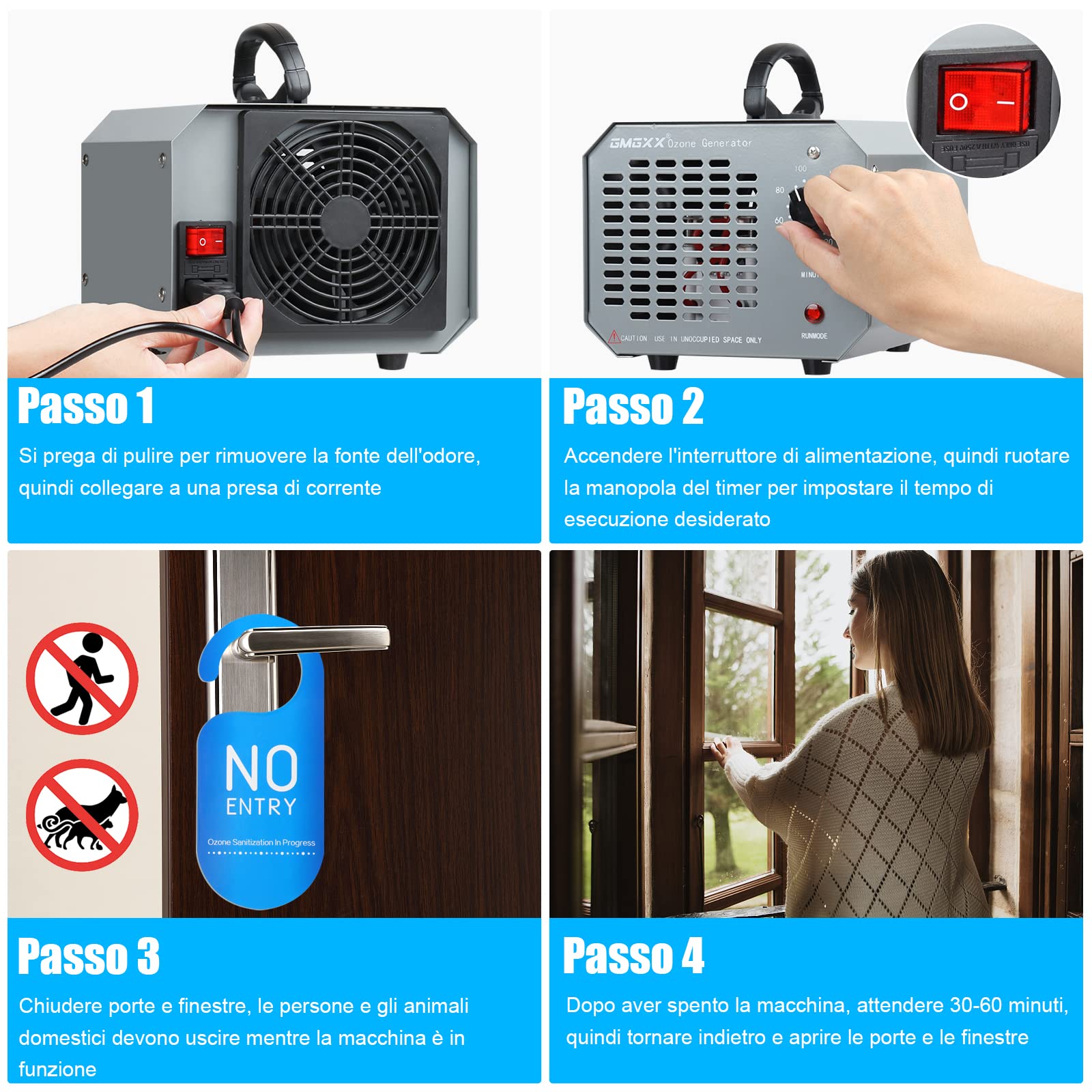 Professional 10000mg/H Ozone Generator Air Purifier for Home & Car - 0-300㎡ Coverage, 120 Min Timer, Grey | Eliminate Odors, Mold & Bacteria in Living Spaces, Vehicles & Offices