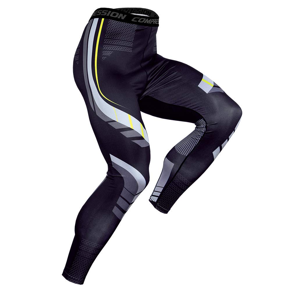 Men's Long Sleeve Compression Shirt & Workout Pants Set - Athletic Running Sports Performance Wear - Black Gym Tights & Leggings for Training, Jogging, and Fitness