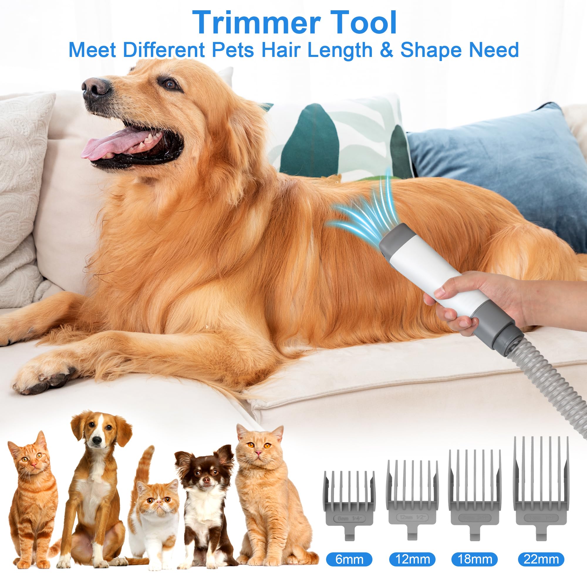 **16000Pa Powerful Dog Grooming Vacuum Kit – 99% Pet Hair Suction with 4 Grooming Tools, 1.5L Dust Cup & Low Noise Clippers for Dogs & Cats – Perfect for Shedding Control & Home Pet Care**