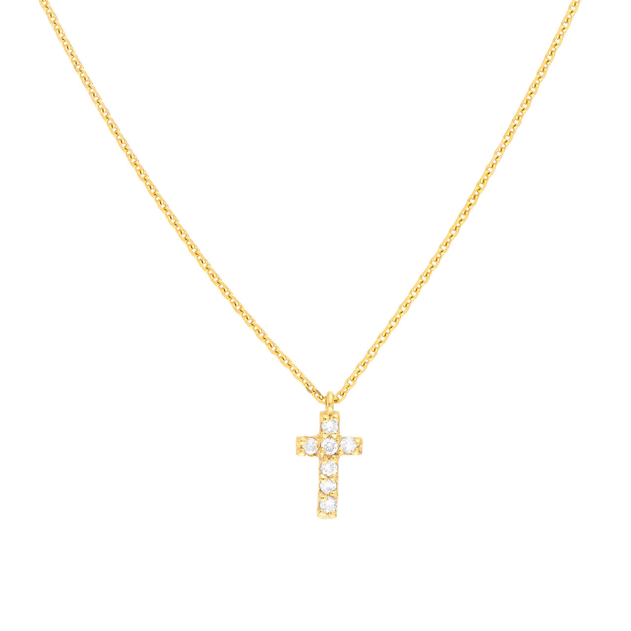 14K Yellow Gold Diamond Mini Cross Pendant Necklace for Women - Elegant Gift for Baptism, First Communion & Everyday Wear