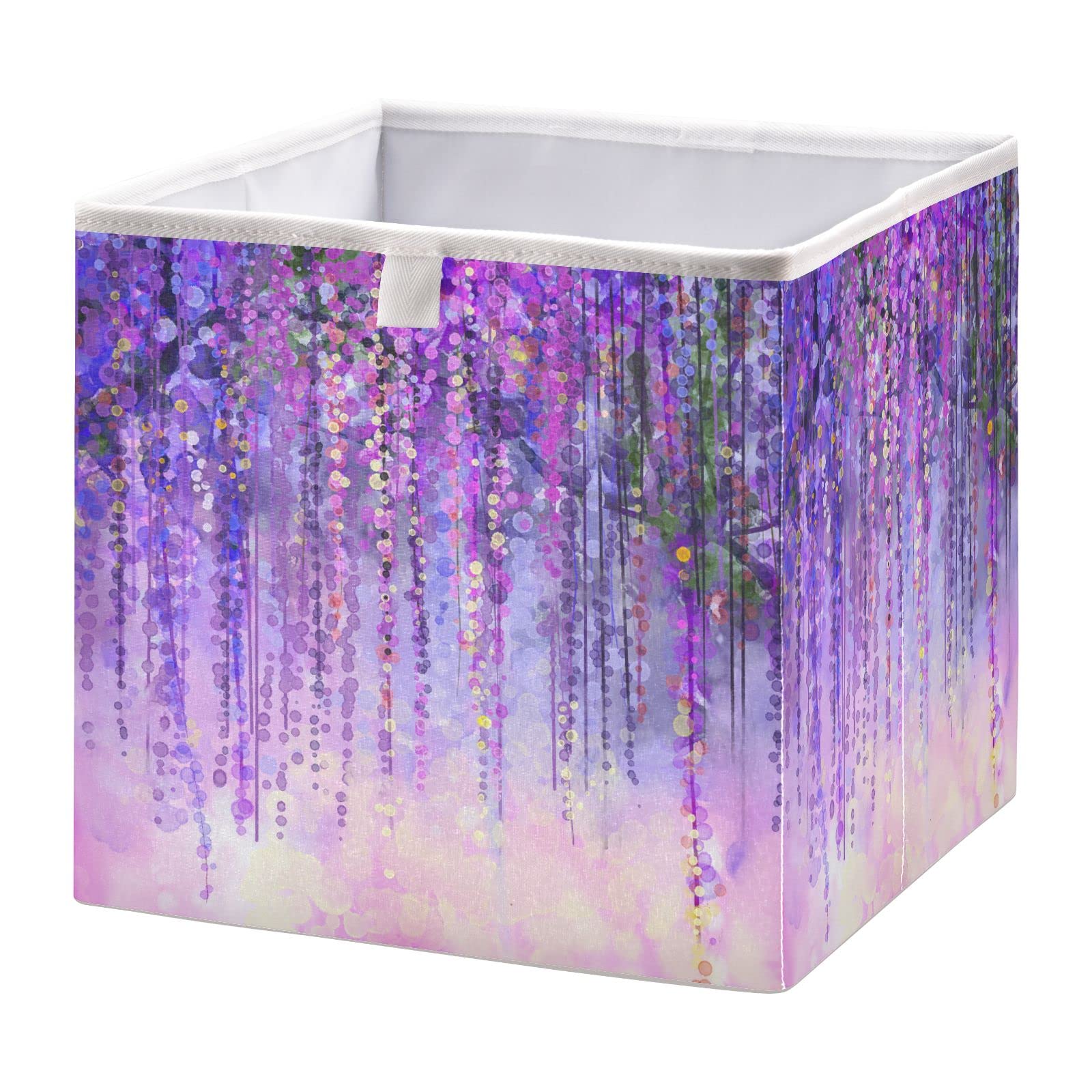 Abstract Violet Wisteria Flowers Foldable Storage Bins - Collapsible Fabric Organizer with Handles for Toys, Nursery, Shelves & Closet | Perfect for Kids' Room Organization, Laundry Sorting & Home Decor