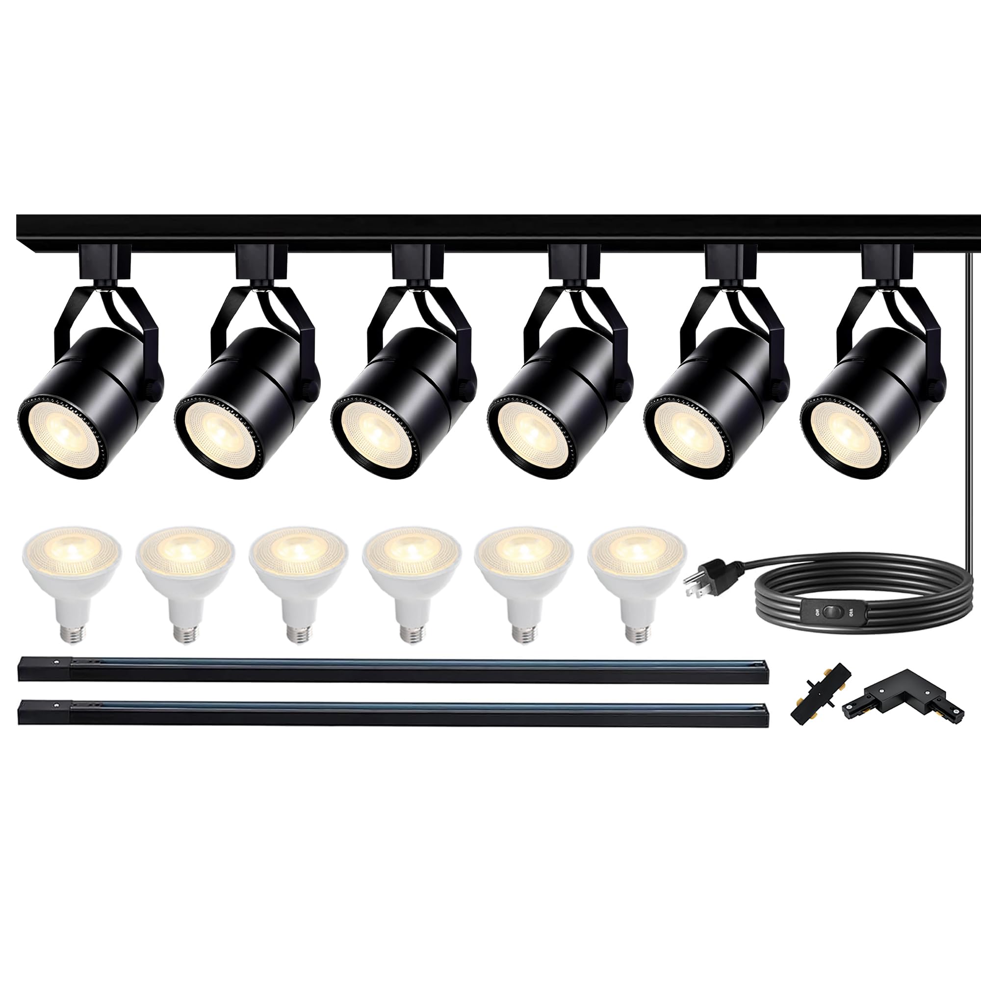 Dimmable 20W 6000K LED Track Lighting Kit with 6.56FT H-Type Rail & 6 Bulbs - Cold White Ceiling Spotlights for Shop, Office, Retail & Home Lighting