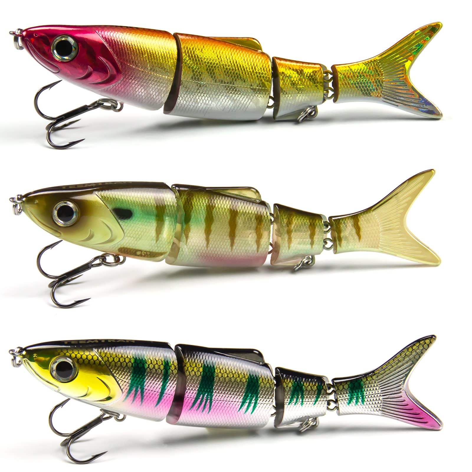 Premium 3-Piece Bass Fishing Lures Kit - Freshwater Trout Baits & Saltwater Multi-Jointed Swimbaits with #4 Hooks - Ideal for Bass, Trout, and Crankbait Fishing in Lakes, Rivers, and Coastal Waters