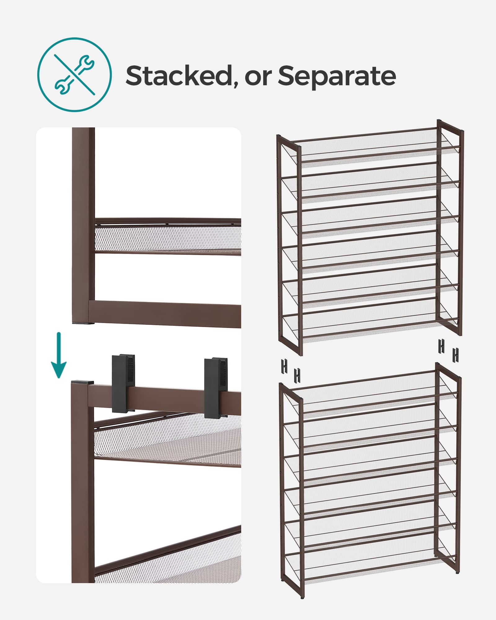 SONGMICS 12-Tier Metal Shoe Rack Organizer - Stackable Shoe Storage Shelf for Entryway, Closet & Garage - Adjustable Shelves Holds 48+ Pairs - Bronze (ULMR12A) | Perfect for Small Spaces, Apartment Organization & Shoe Lovers Collection