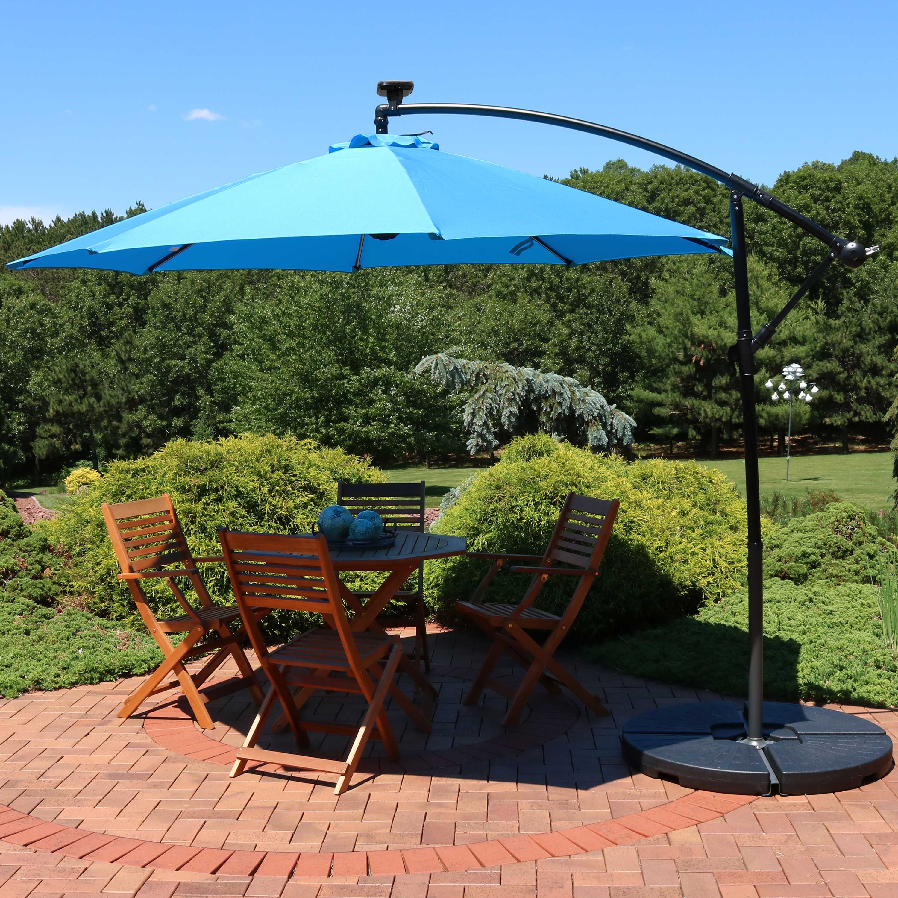 Sunnydaze 10-Foot Offset Patio Umbrella with Solar-Powered LED Lights - Perfect for Outdoor Dining, Poolside Lounging, and Backyard Relaxation