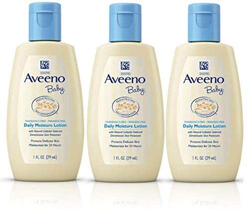 Aveeno Baby Daily Moisture Lotion Travel Size 1 oz (29ml) - Pack of 3 | Fragrance-Free Hypoallergenic Baby Lotion for Sensitive Skin | Perfect for Diaper Bags, On-the-Go & Travel Essentials