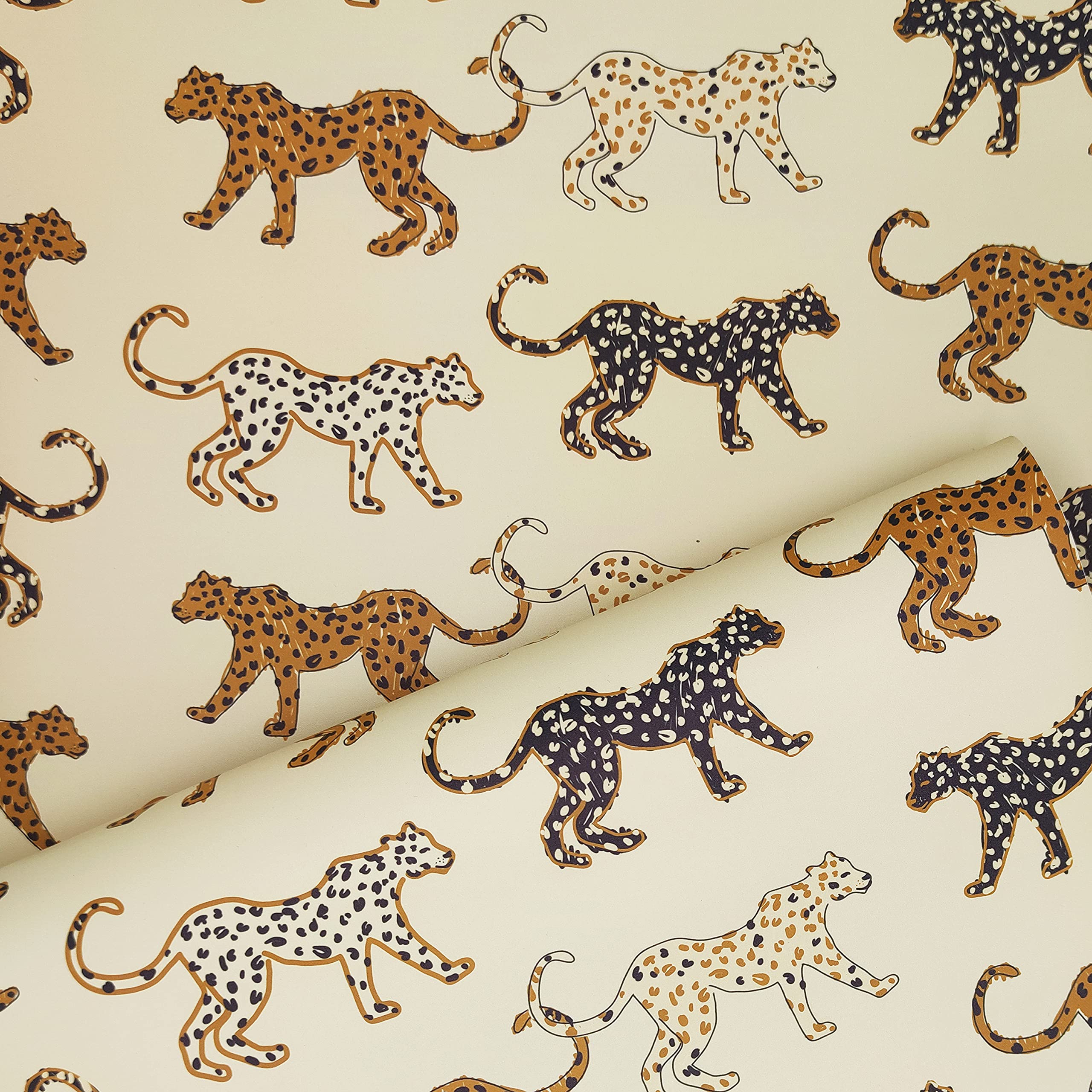 UniGoos Beige Leopard Peel and Stick Wallpaper - Retro Animal Print Self-Adhesive Contact Paper for Shelves, Countertops & Bedroom Decor (17.7