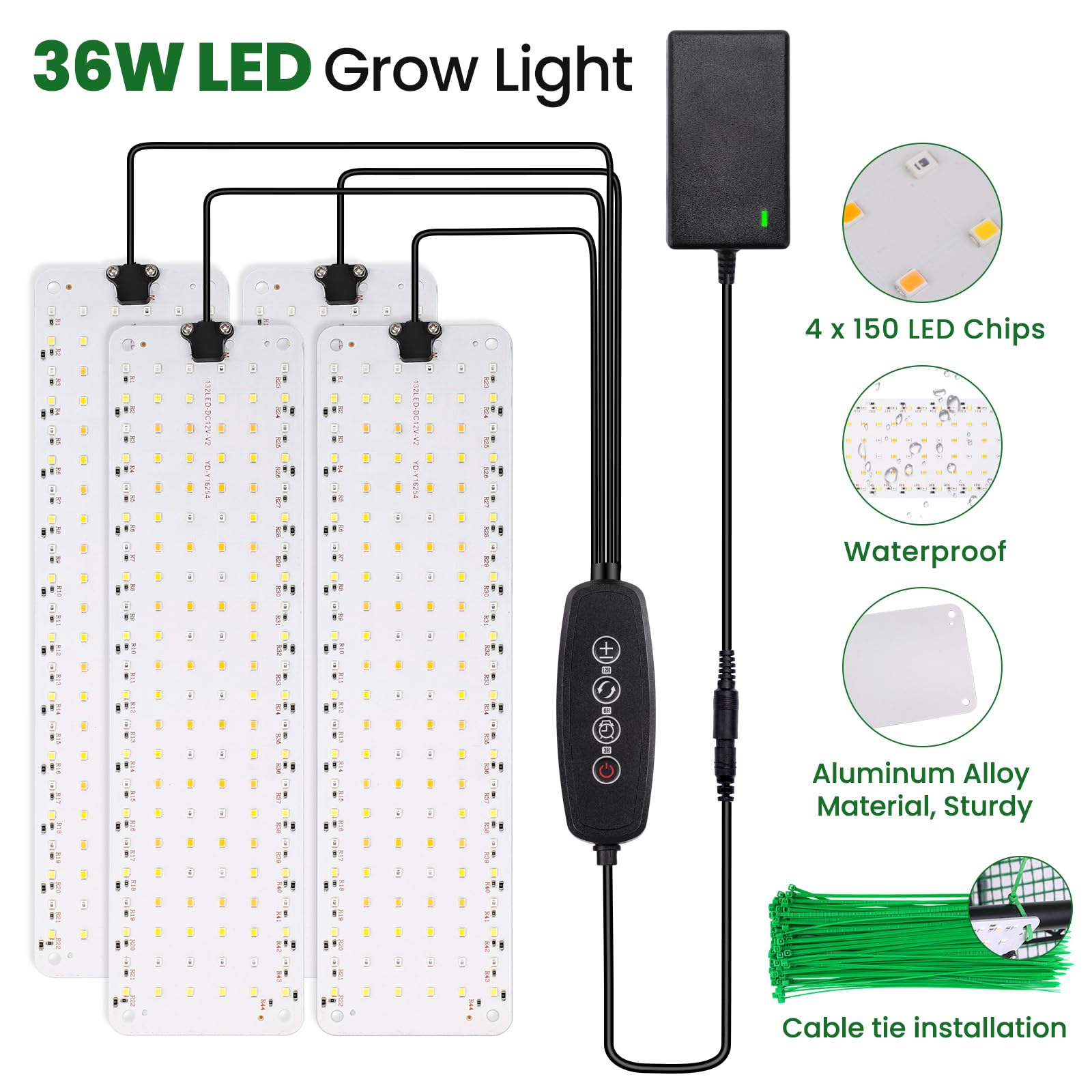 4-Tier Indoor Greenhouse with 36W Grow Lights & Adjustable Shelves - Portable Plant Stand with PVC Cover for Seed Starting, Seedling Growth & Hydroponics - Easy Assembly (69.6