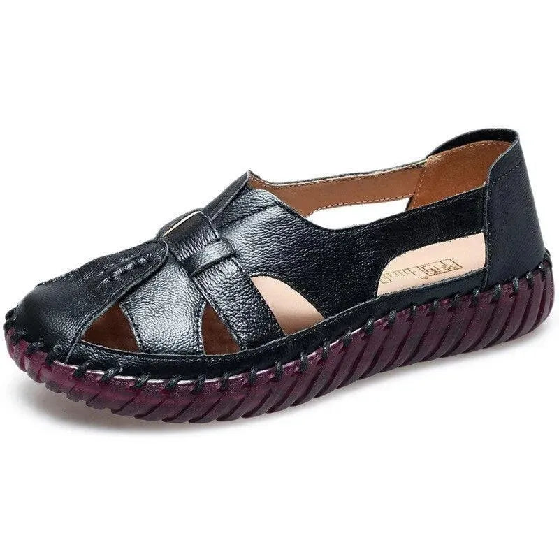 Comfortable Stitched Leather Flat Sandals for Women - Perfect for Summer, Beach, and Casual Outings