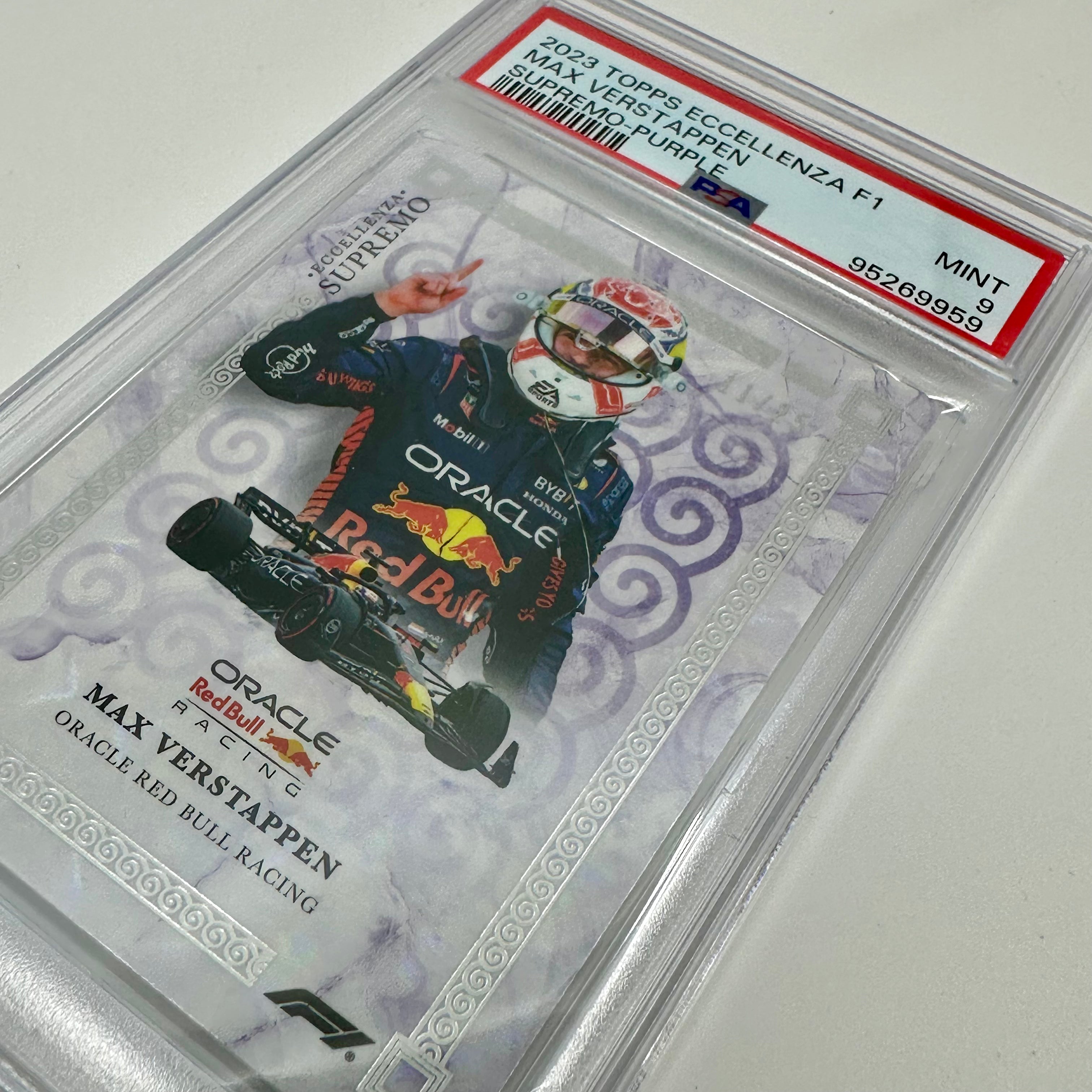 PSA 9 Graded 2023 Max Verstappen Purple Eccellenza Supremo 11/25 Trading Card - Perfect for F1 Collectors, Sports Memorabilia Displays & Racing Enthusiasts