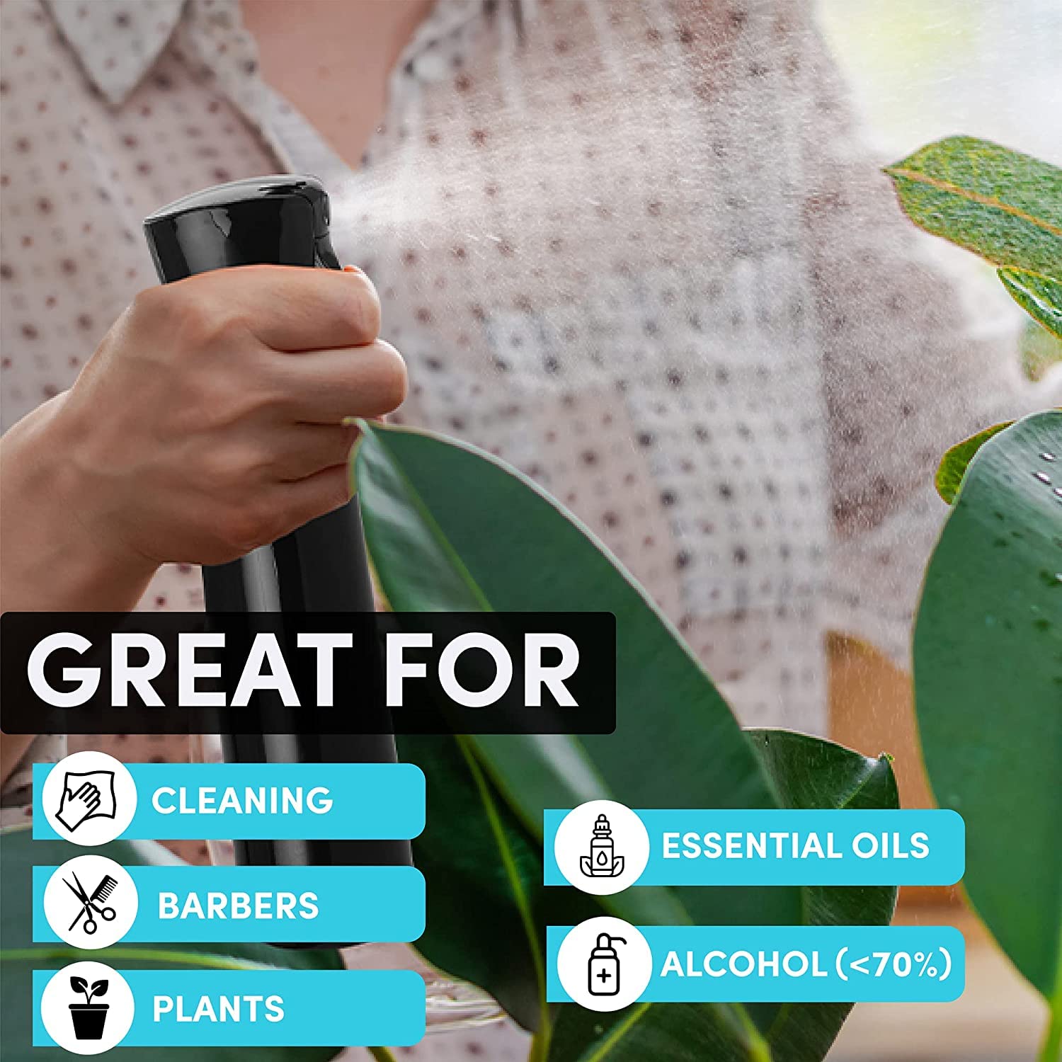 VMITRA 300ml Black Continuous Spray Bottle - Ultra Fine Mist Empty Water Dispenser for Hair Styling, Plants, Cleaning, Salon, Face, Fragrance & Skin Care | Perfect for Home, Garden & Beauty Use