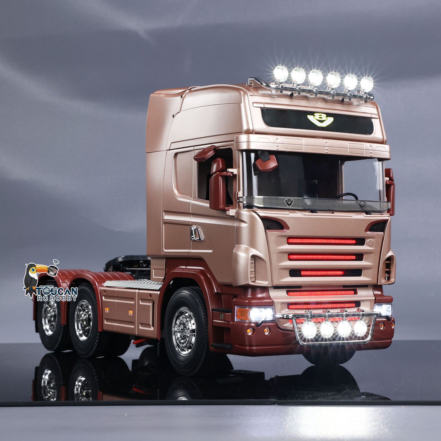 1/14 Scale 3 Axles R620 6x4 RC Tractor Truck - High Roof Cabin, DIY Remote Control Lorry Car Model with RTR ST8 Radio System, ESC, Smoke & Light Effects - Perfect for Hobbyists, Collectors and RC Truck Racing Enthusiasts