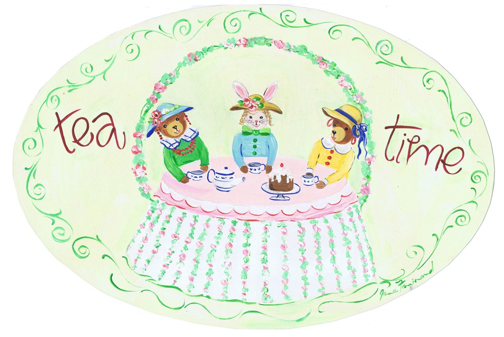 Stupell Kids Room Decor - Tea Time with Toys Oval Wall Plaque for Nursery, Playroom & Children's Bedroom