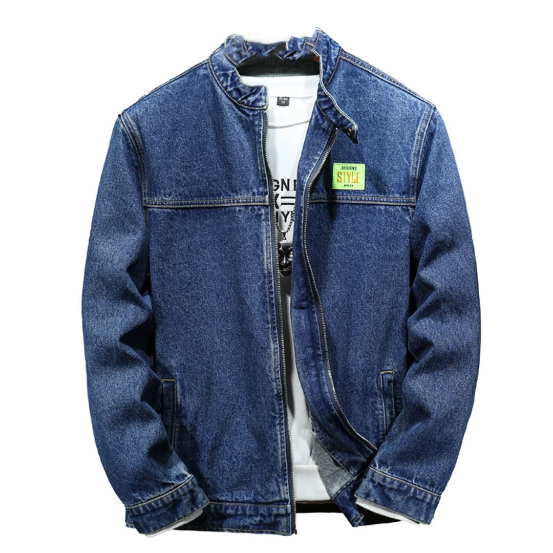 Men's Blue Denim Jacket - Lightweight Cotton Zippered Jean Coat for Spring & Fall | Casual Outerwear for Everyday Wear, Weekend Outings & Street Style Fashion