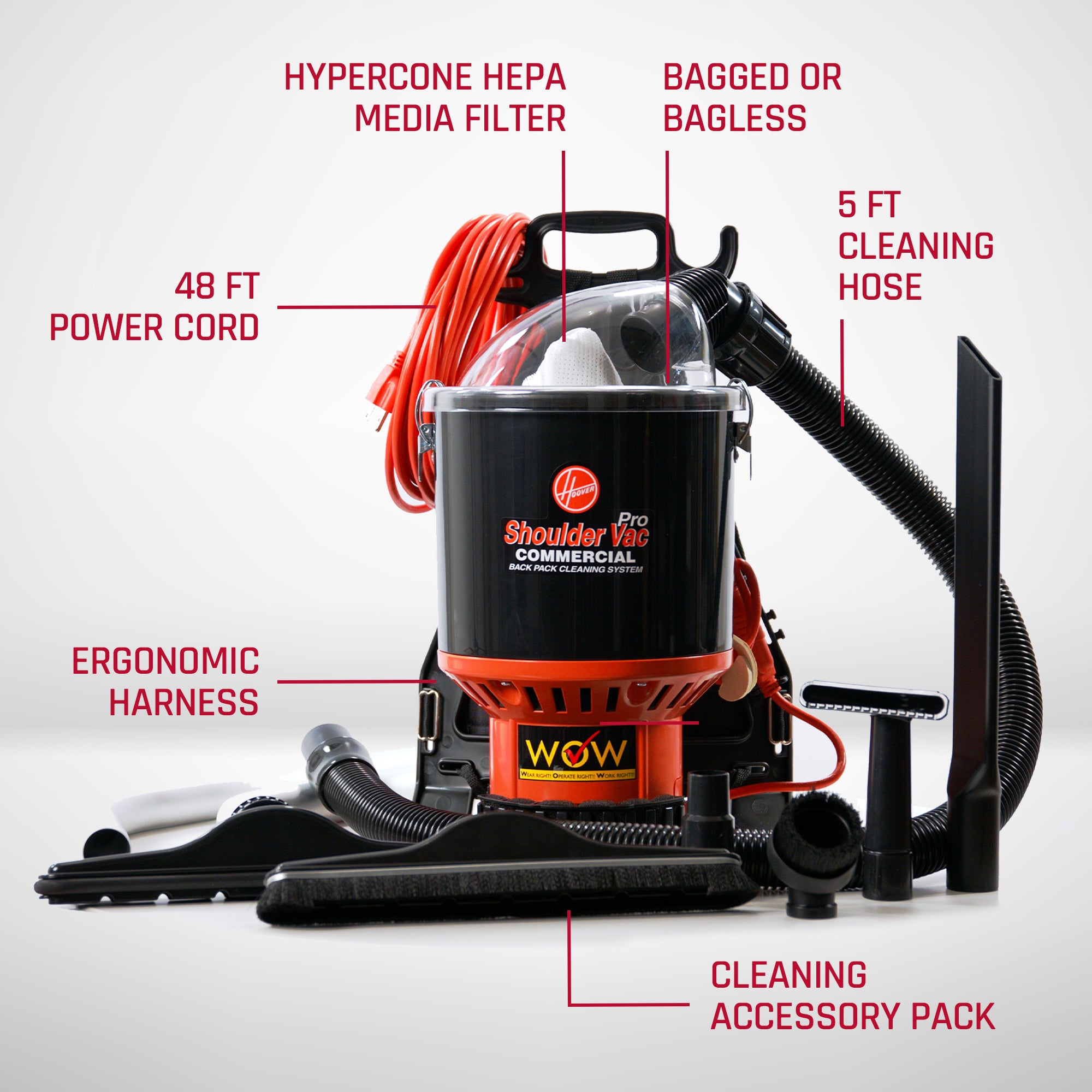 Commercial Shoulder Vac Pro Backpack Vacuum Cleaner - Powerful Cordless Cleaning for Offices, Hotels & Large Spaces - Lightweight & Ergonomic Design for Professional Use