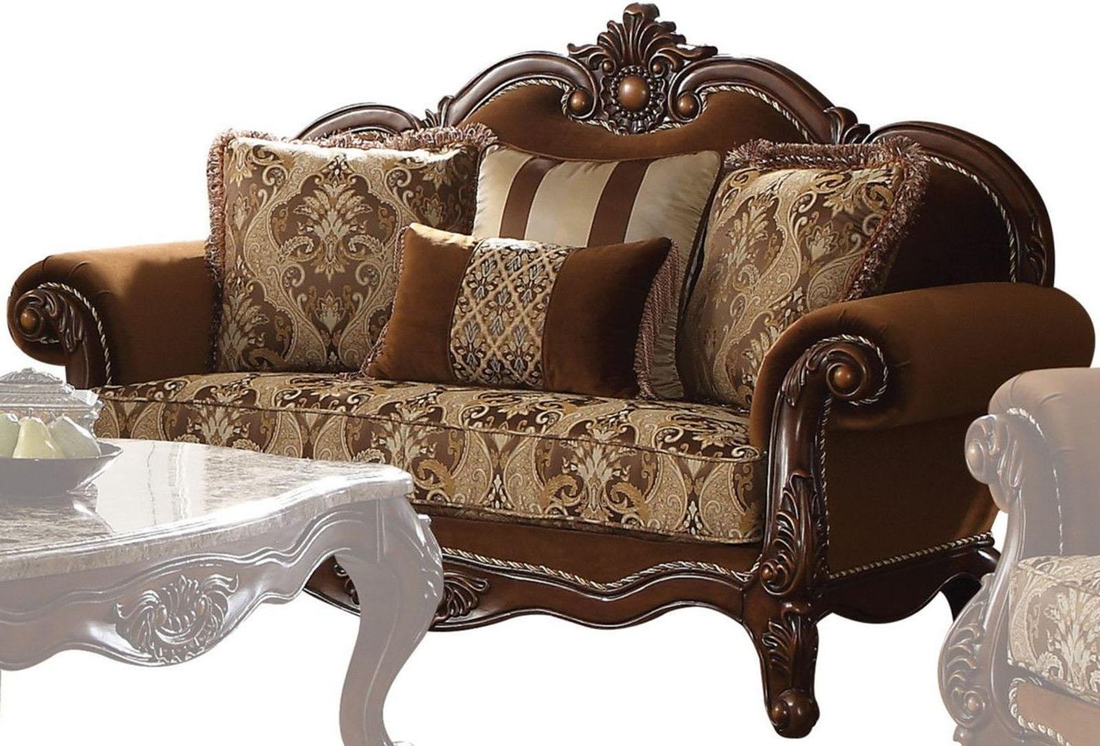 Acme Furniture Jardena Loveseat with 4 Pillows in Cherry Oak 50656 - Modern Two-Seater Sofa for Living Room, Lounge & Small Spaces