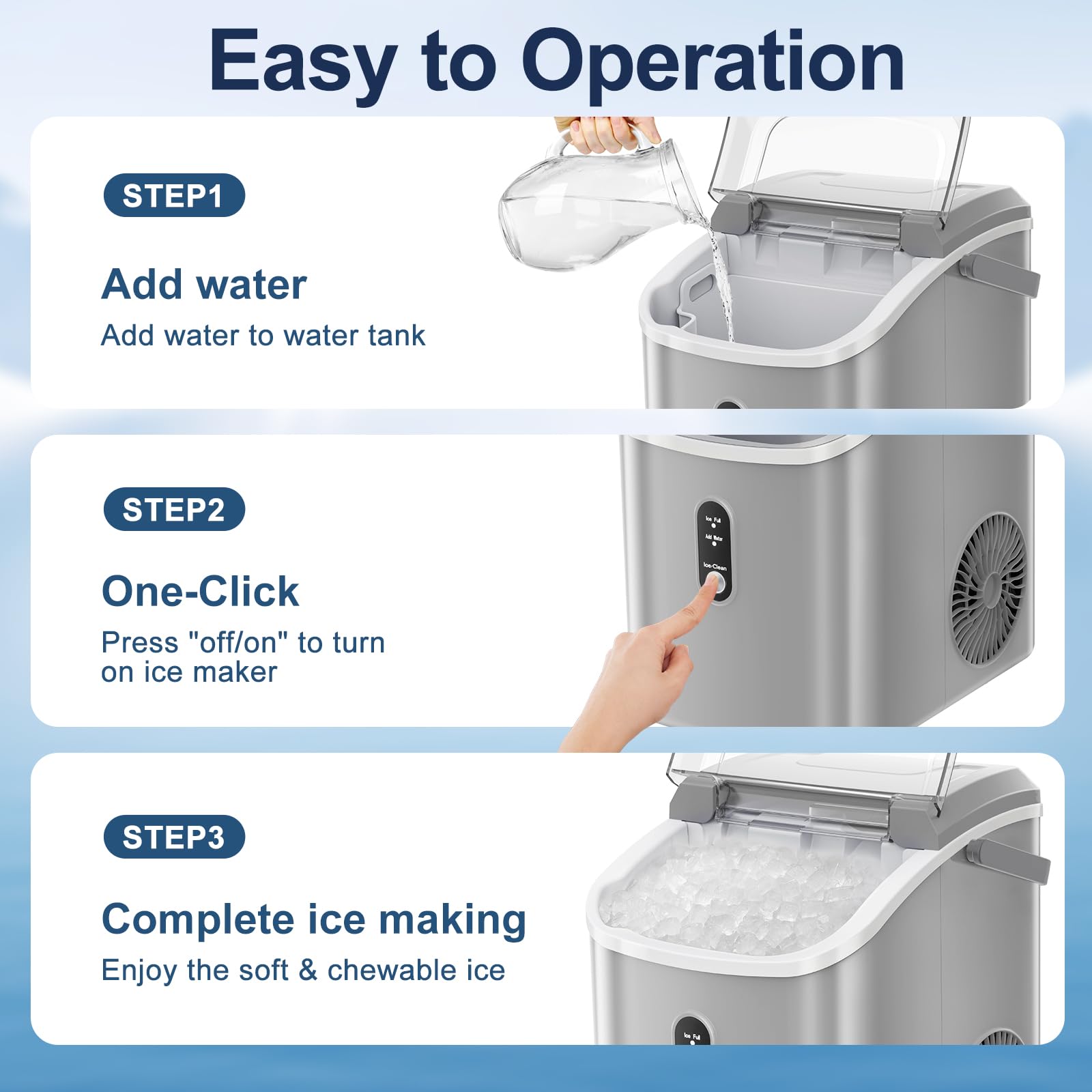 ZAFRO 35.5Lbs/24H Portable Ice Maker with Handle - Fast 7-Minute Ice Making, One-Click Operation, Includes Ice Basket & Scoop (Grey) - Perfect for Home, Office, RV, and Outdoor Parties