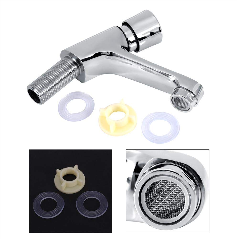 Delaman Automatic Shut-Off Timer Faucet - Chrome Water Saving Touchless Kitchen & Bathroom Sink Faucet with Push Button - Perfect for Eco-Friendly Homes & Commercial Spaces