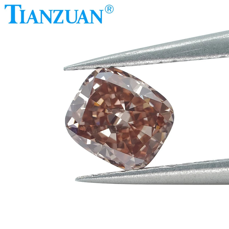 1CT Lab Grown Cushion Cut CVD Diamond - VS1 Clarity, 2EX Cut, Fancy Pinkish Brown Color, GEMID Certified Loose Gemstone for Engagement Rings & Jewelry Making