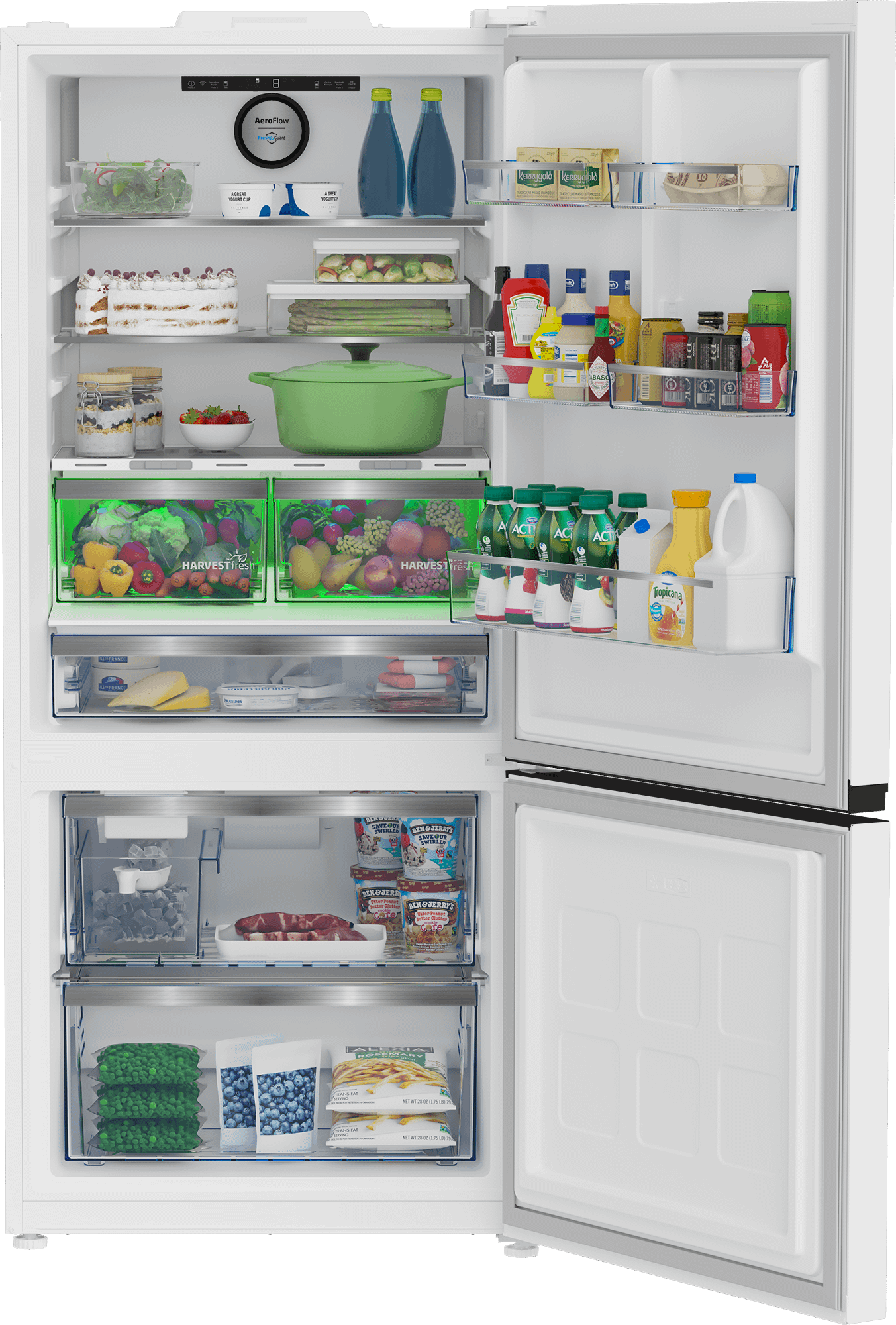 Beko BFBF30116WHIM 30 Inch Bottom Freezer Refrigerator - Energy Efficient Stainless Steel French Door Fridge for Kitchen, Home & Office Use