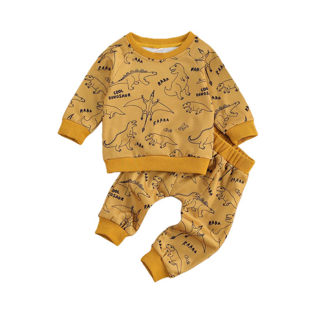 Dinosaur Print Baby Boys Clothes Set - 2Pc Long Sleeve Tops & Pants Sweatsuit Outfit | Soft Cotton Infant Boy Outfit for Playdates, Daycare & Family Photos