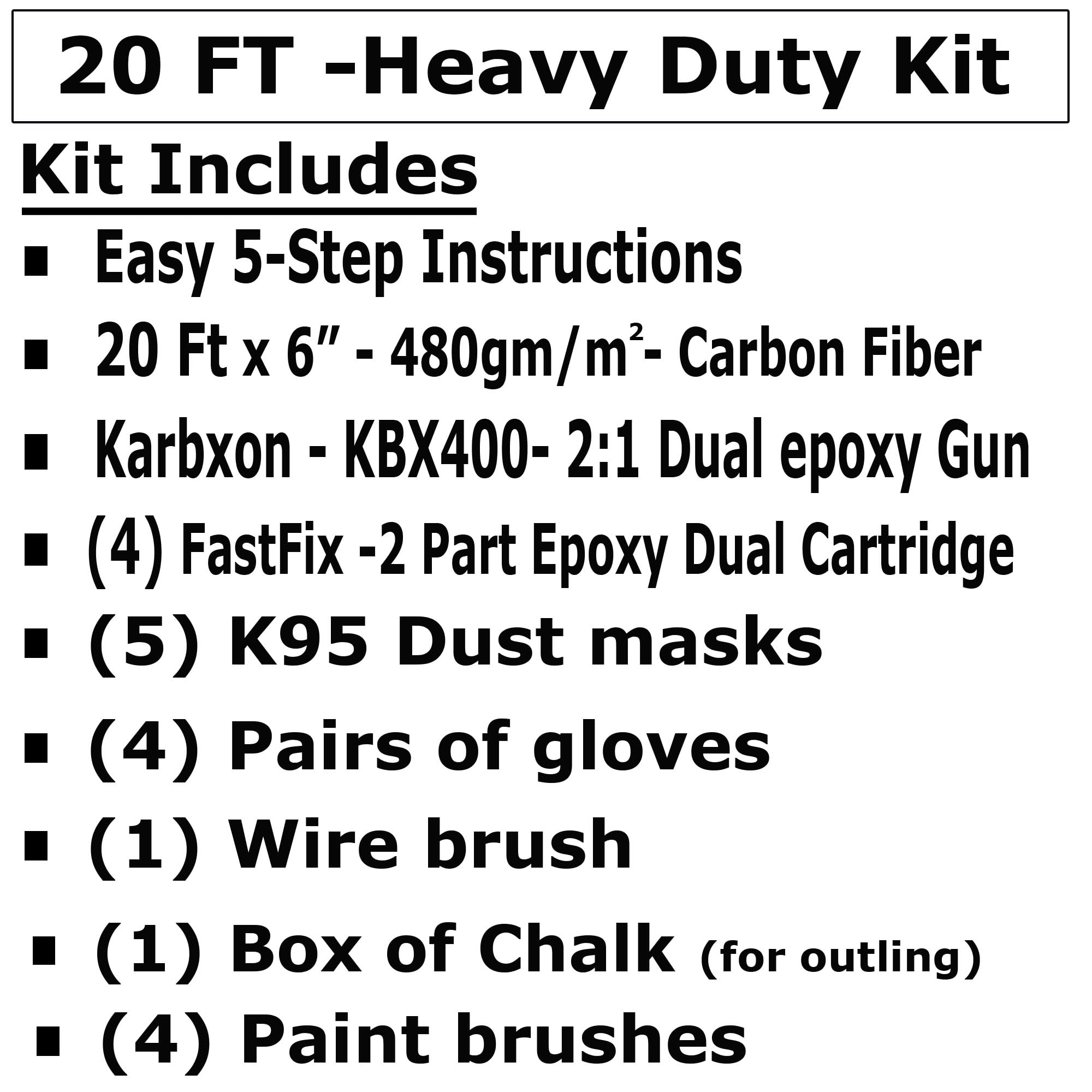 Carbon Fiber Concrete Crack Repair Kit - High Strength Epoxy & Reinforcing Fabric for Basements, Foundations, Walls - Complete DIY Solution (20-Piece) - Ideal for Home Repairs, Structural Reinforcement & Waterproofing