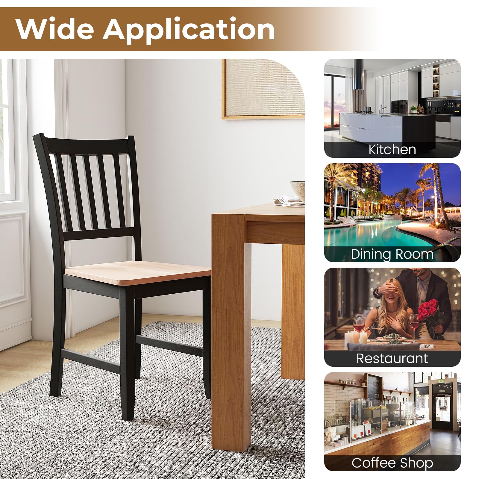 Giantex Set of 4 Wooden Dining Chairs - Farmhouse Style Kitchen Chairs with Sturdy Rubber Wood Legs, Easy Assembly Armless Side Chairs for Dining Room, Black - Perfect for Farmhouse Decor, Kitchen, Dining Room & Small Spaces