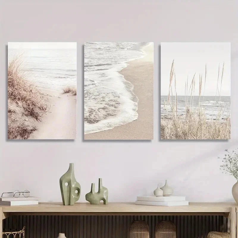 3-Piece Ocean & Sand Photography Metal Prints - Ready to Hang Wall Art Decor for Beach House, Living Room, or Office