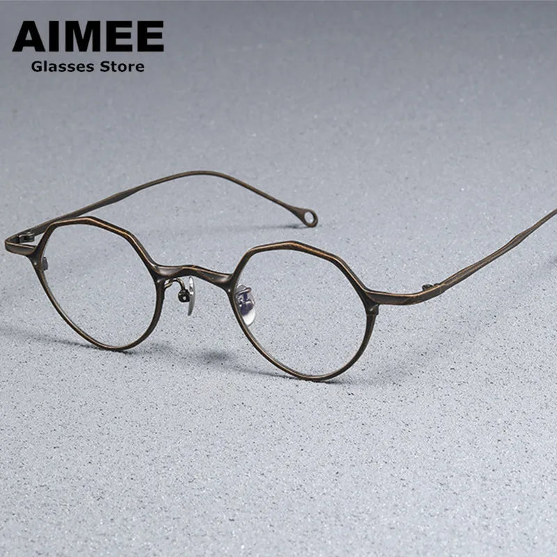 Aimee Unisex Full Rim Polygon Round Titanium Eyeglasses 5973 - Lightweight Durable Frame for Men & Women - Perfect for Reading, Work, and Everyday Fashion