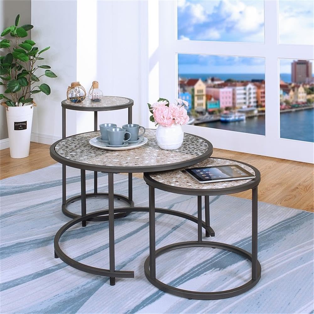 Furniture of America Jaydee Casual Metal 3-Piece Nesting Table Set in Gray - Space-Saving Living Room & Patio Side Tables for Small Spaces