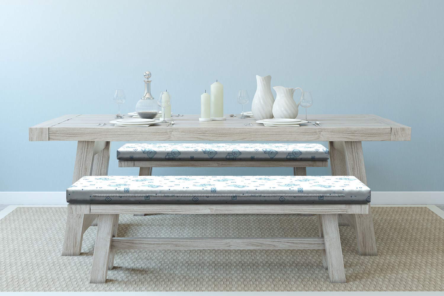 Ambesonne 2-Piece Teddy Bear & Toy Letter Print Bench Cushion Set - Standard Size Foam Seat Pad with Decorative Cover in Pale Blue Aqua - Perfect for Nursery, Kids' Room, or Playroom Decor