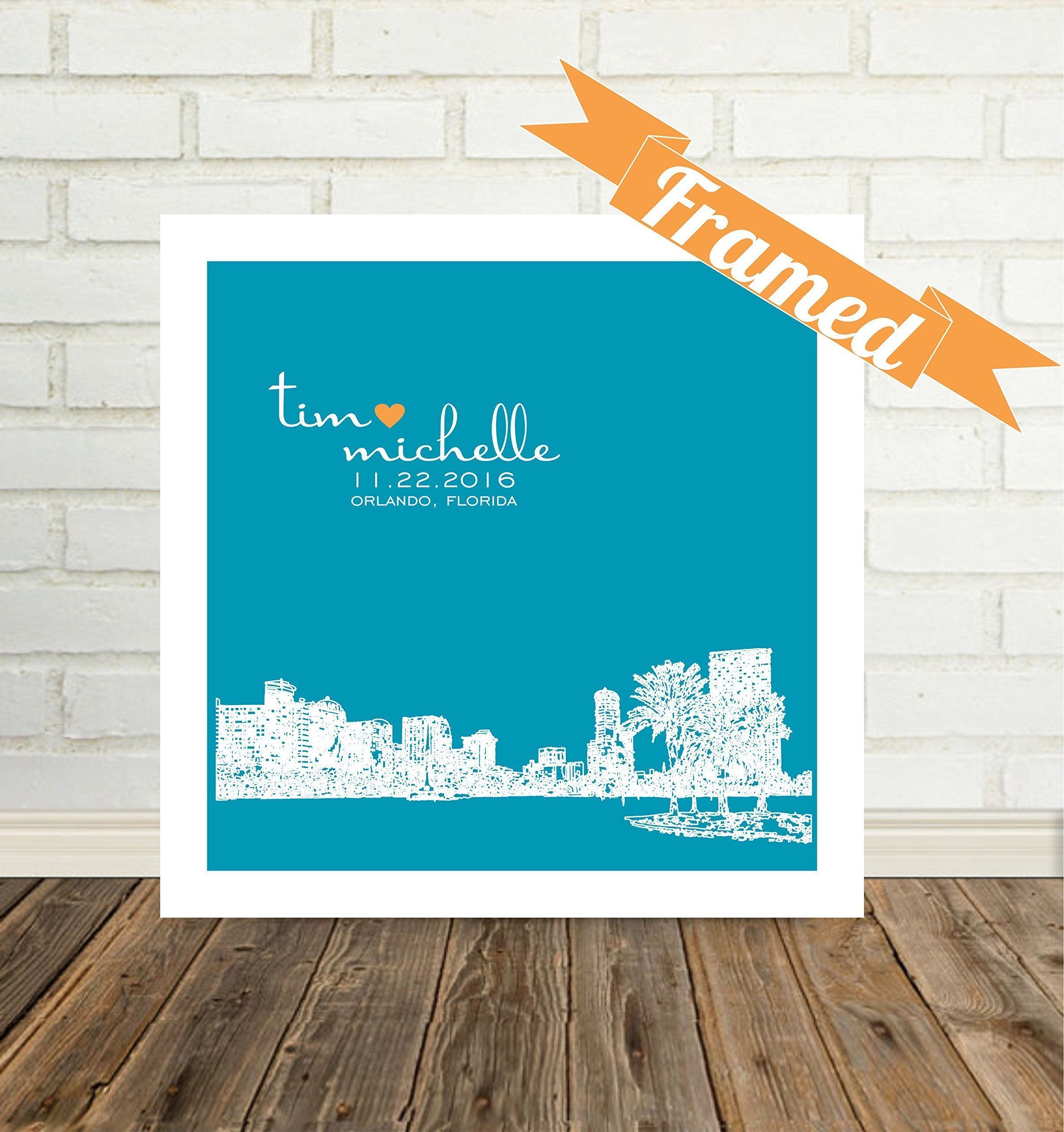 Custom Houston Skyline Framed Art - Personalized Wedding Gift for Couples in Houston Texas (Any City Available Worldwide) | Perfect for Anniversaries, Home Decor & Newlyweds