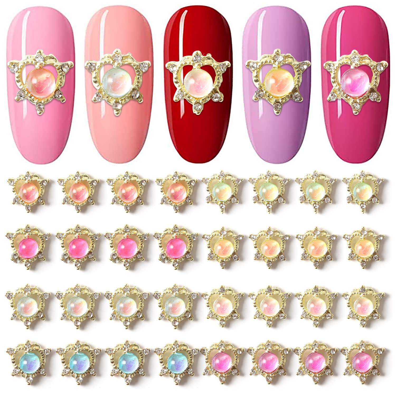 32pcs 3D Gold Nail Charms - Glass Nail Crystals & Gems for Acrylic Nails, Manicure, DIY Nail Art Decorations - Perfect for Parties, Weddings, and Special Occasions