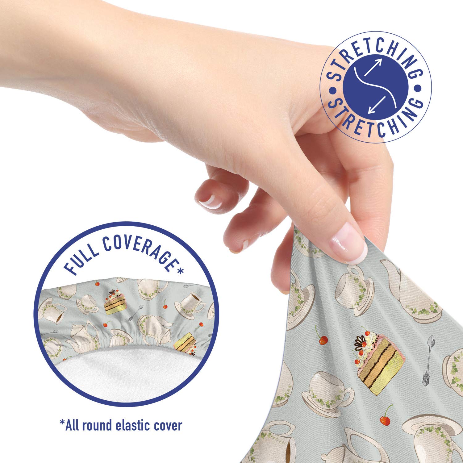 Ambesonne Tea Party Office Chair Slipcover - Stretchable Decorative Fabric Cover with Coffee Pot, Teapot, Spoons & Cake Design in Blue Grey Red Green | Perfect for Home Office, Living Room & Dining Room Decor