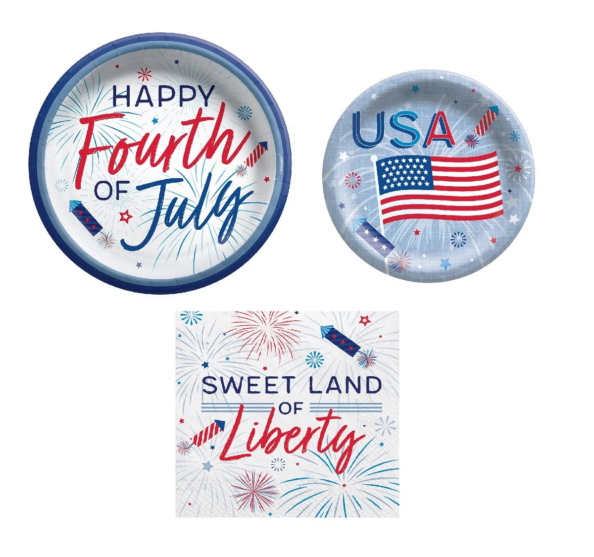 Patriotic Party Plates and Napkins Set - 80-Piece Red White Blue 4th of July Independence Day Party Supplies - Perfect for BBQs, Picnics & Memorial Day Celebrations