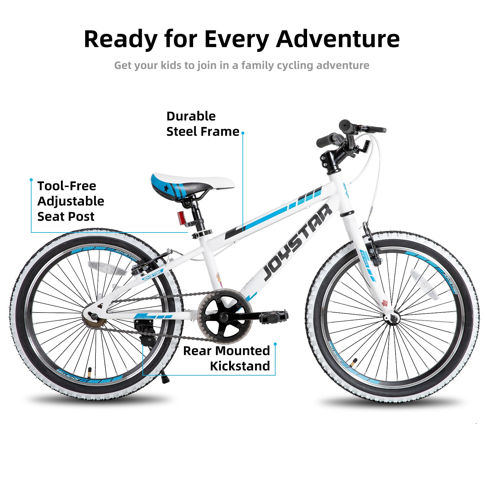 JOYSTAR Lubbock 20-24 Inch Kids Mountain Bike for Boys & Girls Ages 7-12 | 1-Speed & 7-Speed Options | White Wall Knobby Tires | Durable Hardtail Design | Perfect for Neighborhood Rides, Park Trails & Beginner Off-Road Adventures