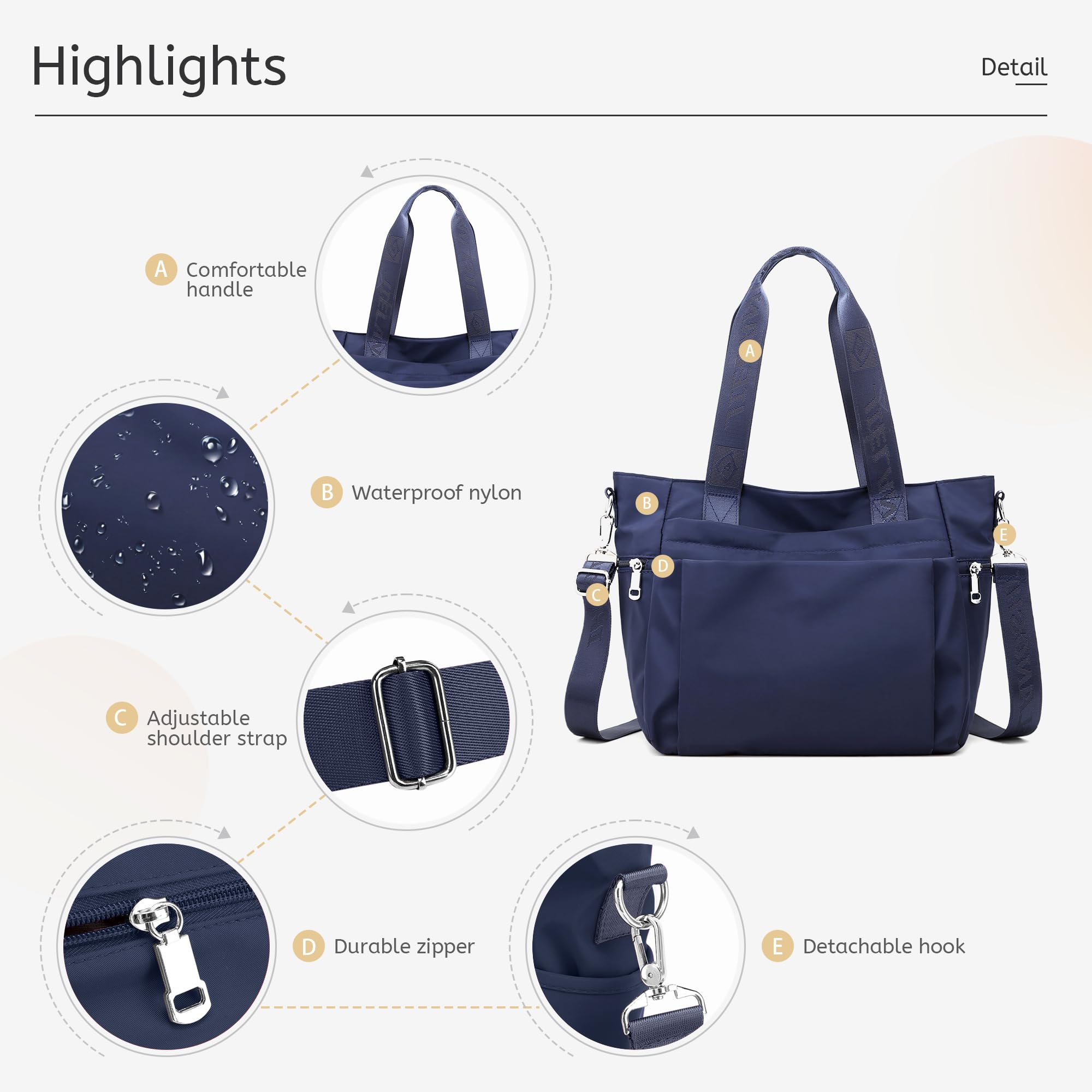 DEEVORCA Women's Fashion Shoulder Bag - Stylish Casual Crossbody Messenger Purse with Multiple Pockets, Large Nylon Tote for Work, Travel, Shopping & Dating (Blue) | Perfect for Everyday Use, Office Commute & Weekend Outings