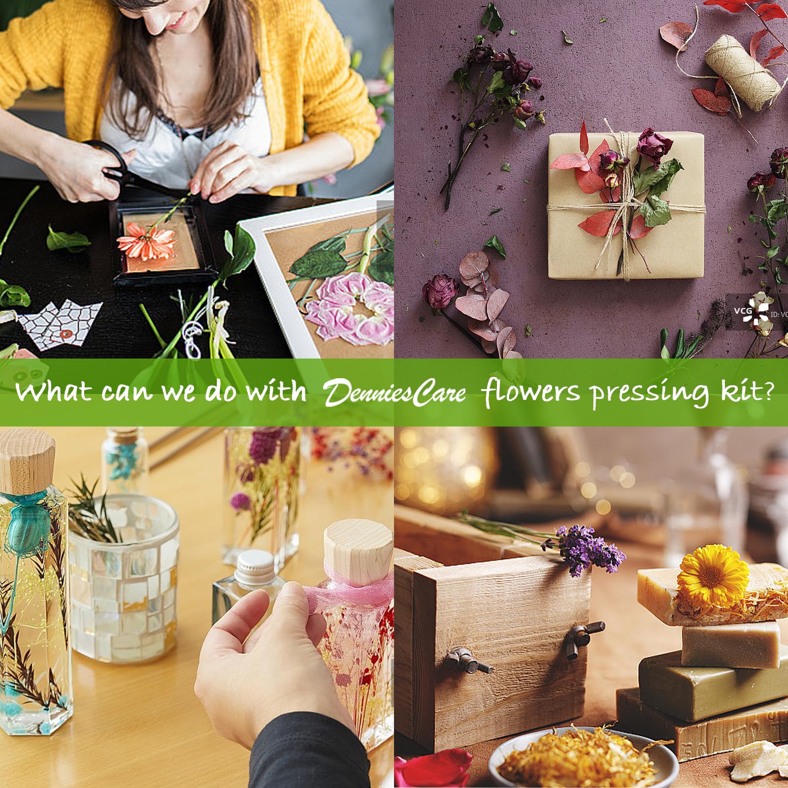 DenniesCare 4x4 Inch Mini Flower Press Kit - 4 Layer Wooden DIY Flower Preservation Kit for Pressing Flowers, Leaves & Herbs - Perfect Christmas Gift for Plant Lovers, Crafters & Scrapbookers (Great for Wedding Bouquet Preservation, Botanical Art & Nature Crafts)