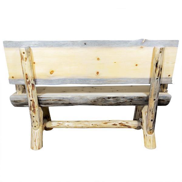 Montana Half Log Bench with Back & Arms - Rustic Outdoor Wooden Bench for Patio, Garden, and Backyard - Perfect for Relaxing, Camping, and Picnics