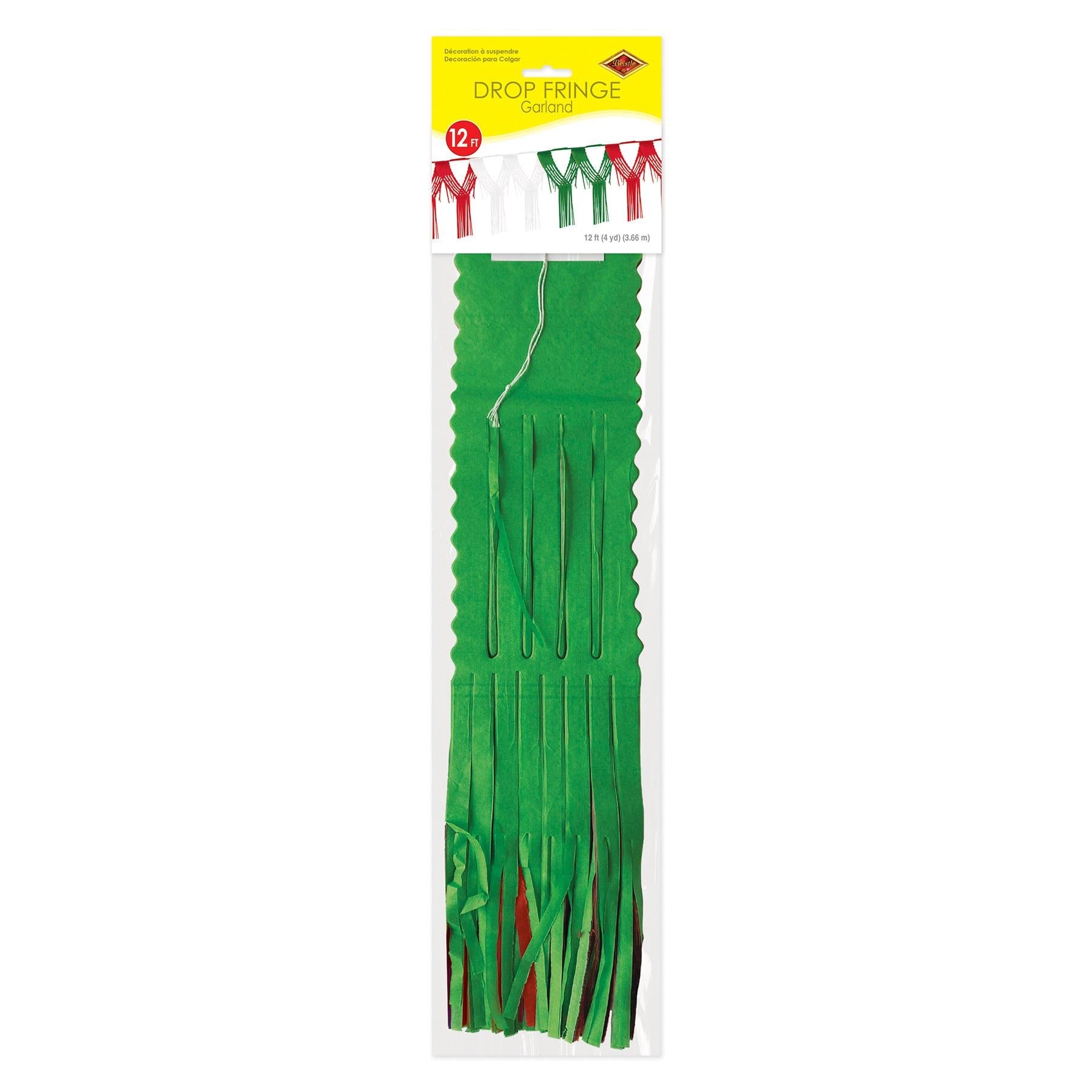 12 Pack Beistle Fiesta Drop Fringe Garland - Red, White & Green Party Decorations for Cinco de Mayo, Birthday & Mexican Themed Parties
