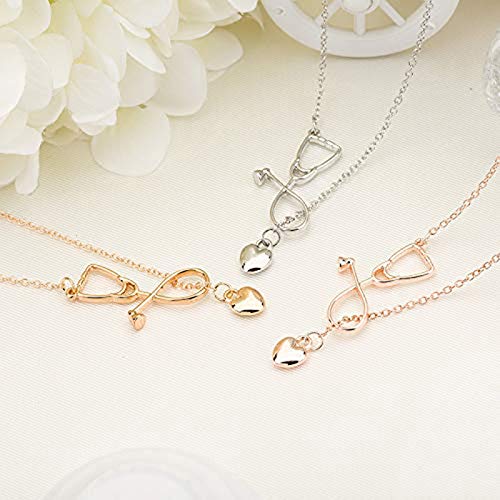 Stylish Gold & Rose Gold Plated Stethoscope Lariat Necklace with Heart Pendant - Perfect Doctor Nurse Jewelry Gift for Medical Professionals (Rose Gold) | Ideal for Graduations, Appreciation Gifts & Medical Conferences