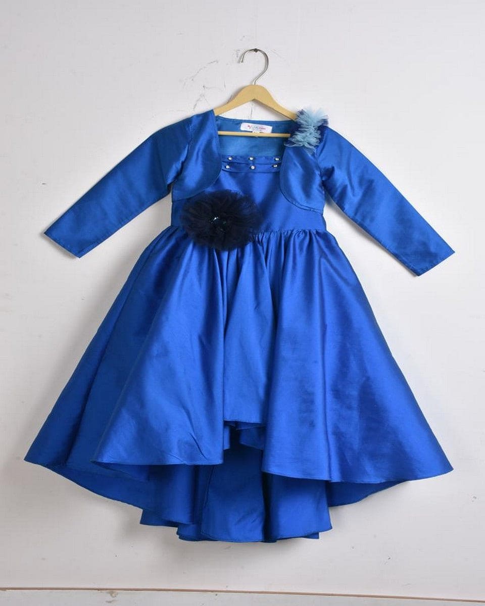 Elegant Navy Blue Net Tail Dress with Matching Navy Shrug - Perfect for Evening Parties, Prom, and Formal Events