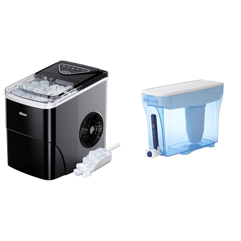 Silonn Countertop Ice Maker with ZeroWater 23-Cup 5-Stage Water Filter Dispenser - 0 TDS for Better Tasting Water - IAPMO Certified to Reduce Lead, Chromium, PFOA/PFOS - Perfect for Home, Office, and RV Use