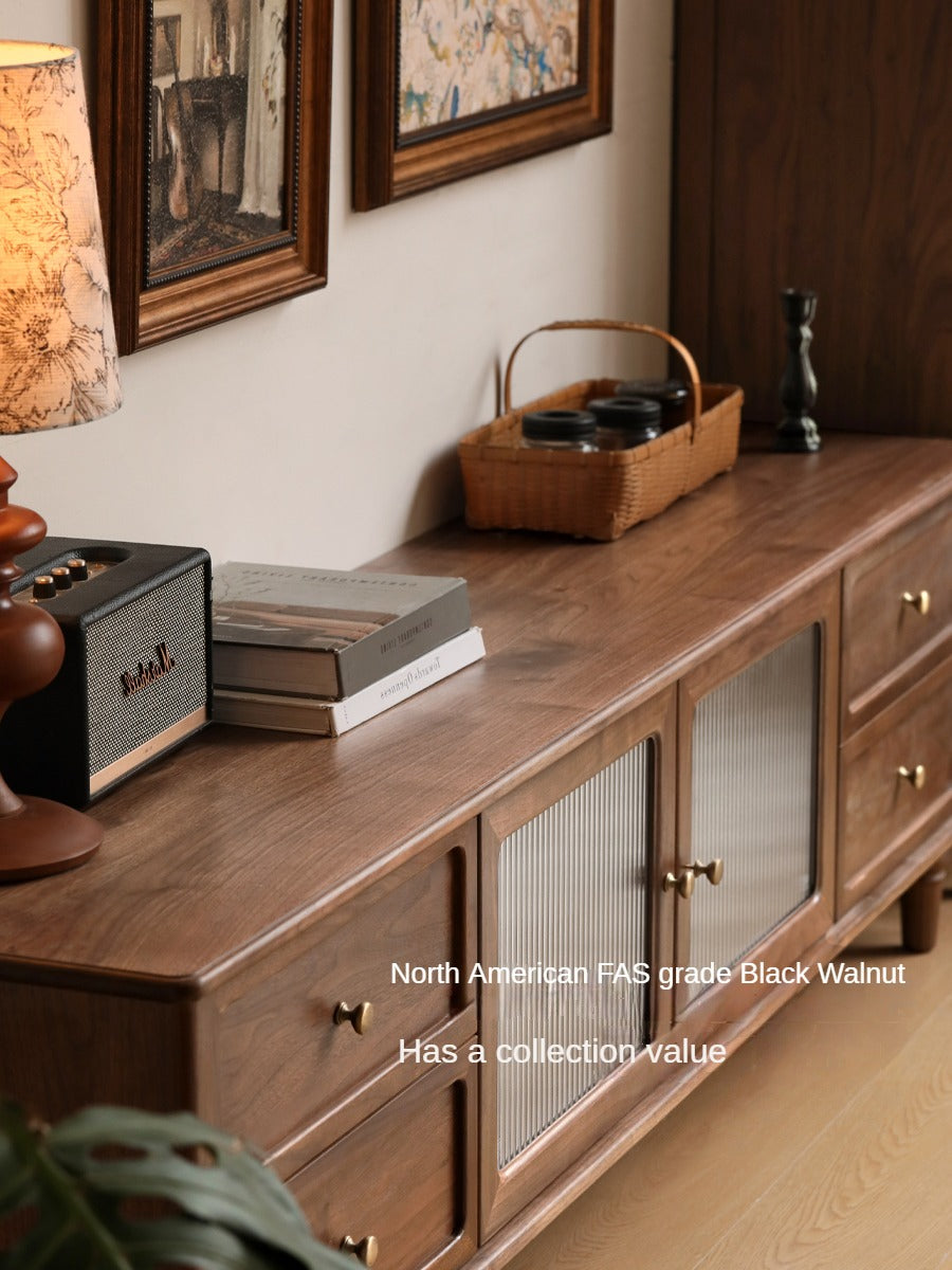 Solid Black Walnut Wood TV Stand - American Retro Style Locker Cabinet for Living Room & Home Theater Storage
