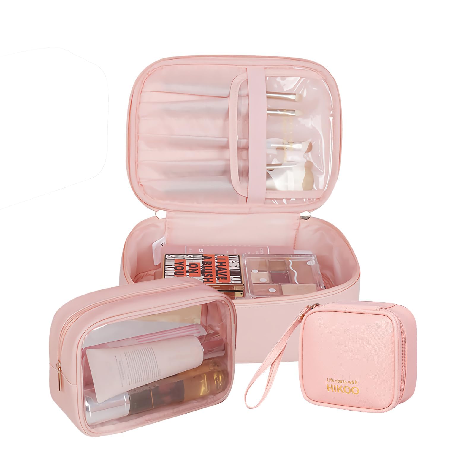Sky Tree 3-Piece Makeup Bag Set for Women - Large Capacity Waterproof PU Leather Cosmetic Organizer - Travel Toiletry Bag, Gym Essentials Pouch & Daily Makeup Storage (Perfect for Vacation, Workout & Everyday Beauty Routine)