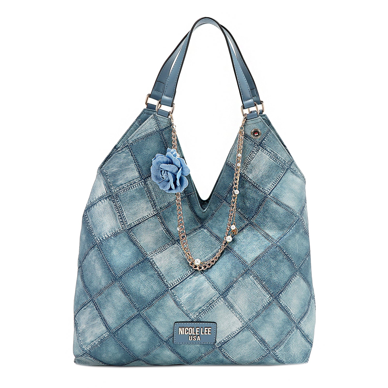 Blue Flower Large Shoulder Bag for Women - Stylish Crossbody Purse with Adjustable Strap, Perfect for Work, Travel & Everyday Use