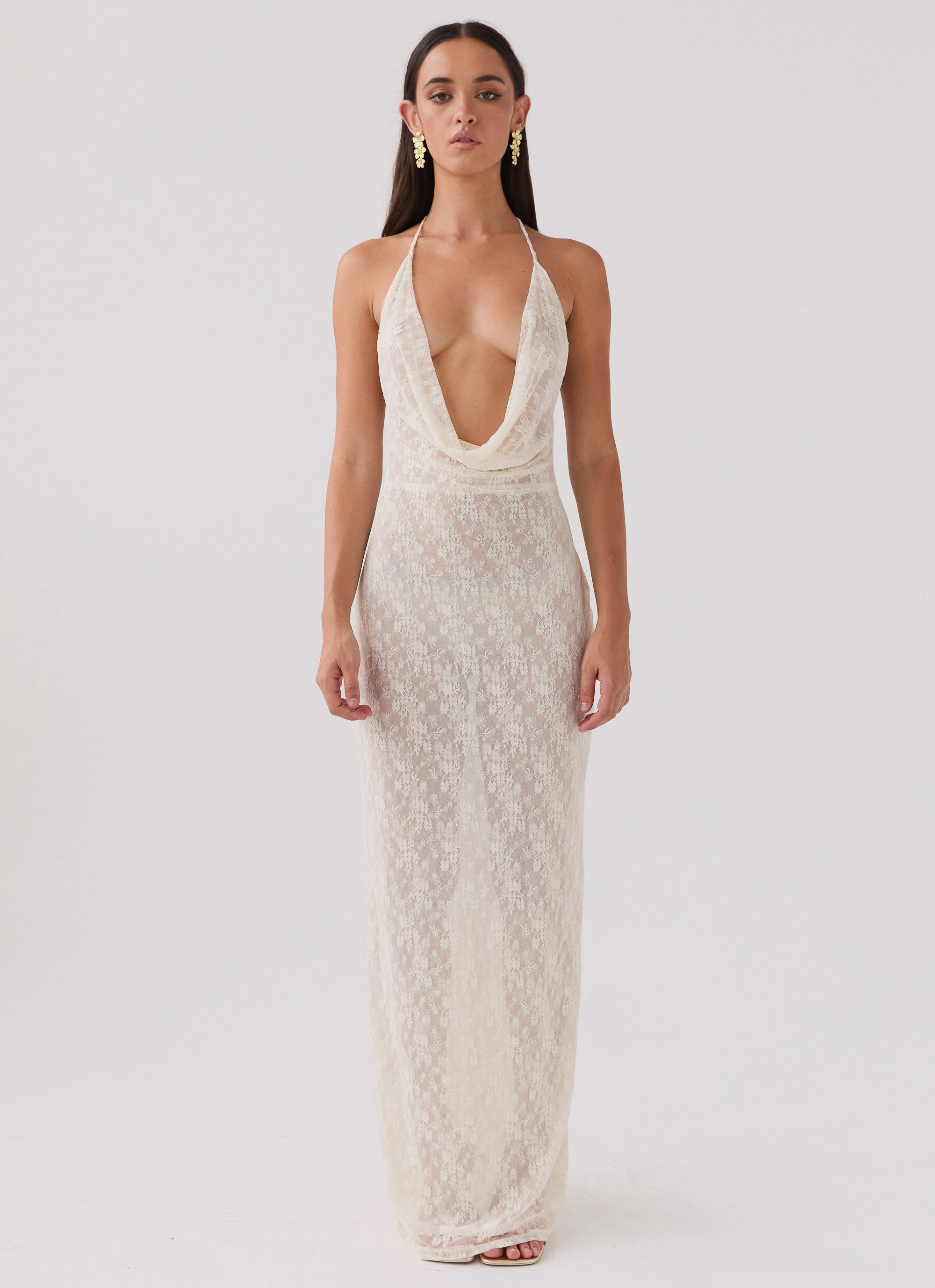 Elegant Ivory Champagne Coastline Maxi Dress for Women - Perfect for Beach Weddings, Vacations & Summer Parties