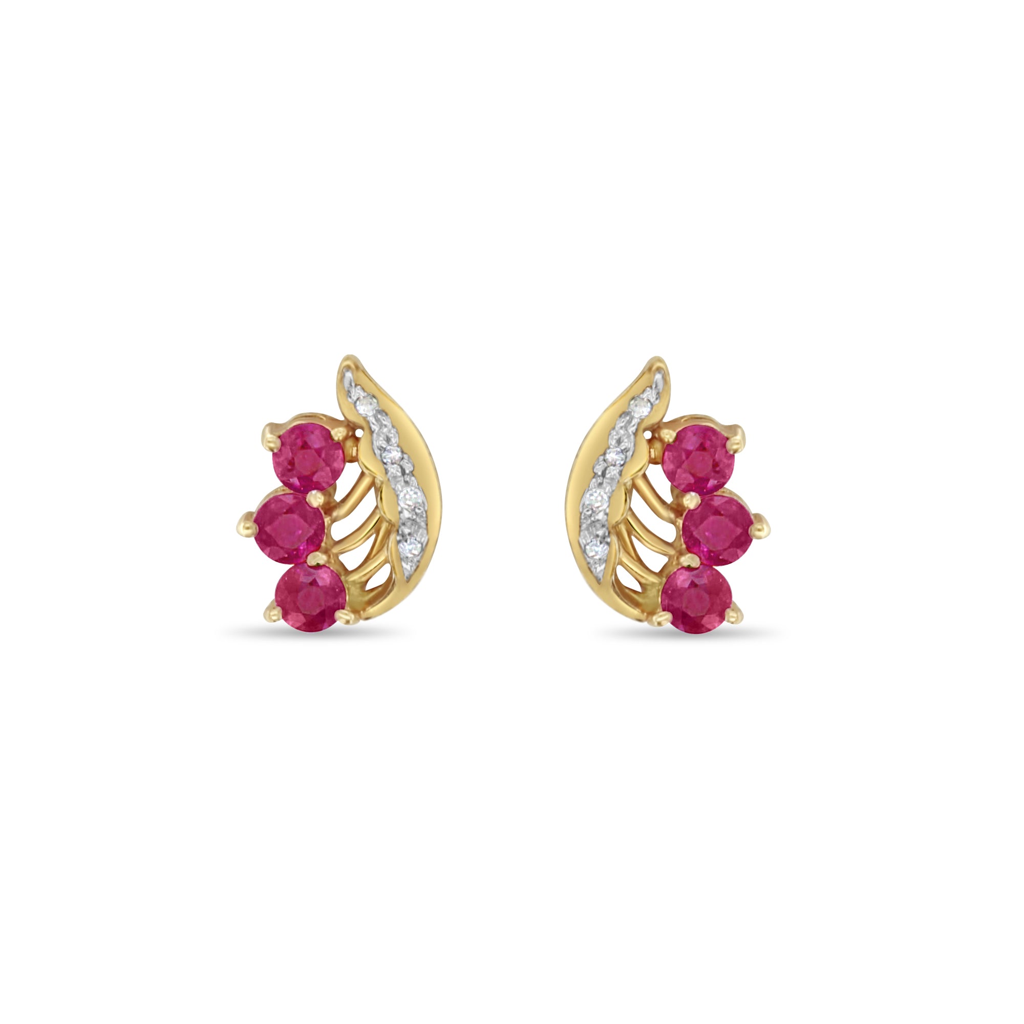 14K Yellow Gold Ruby Wing Stud Earrings with Diamond Accents - Elegant Jewelry for Women, Perfect for Parties, Weddings & Special Occasions