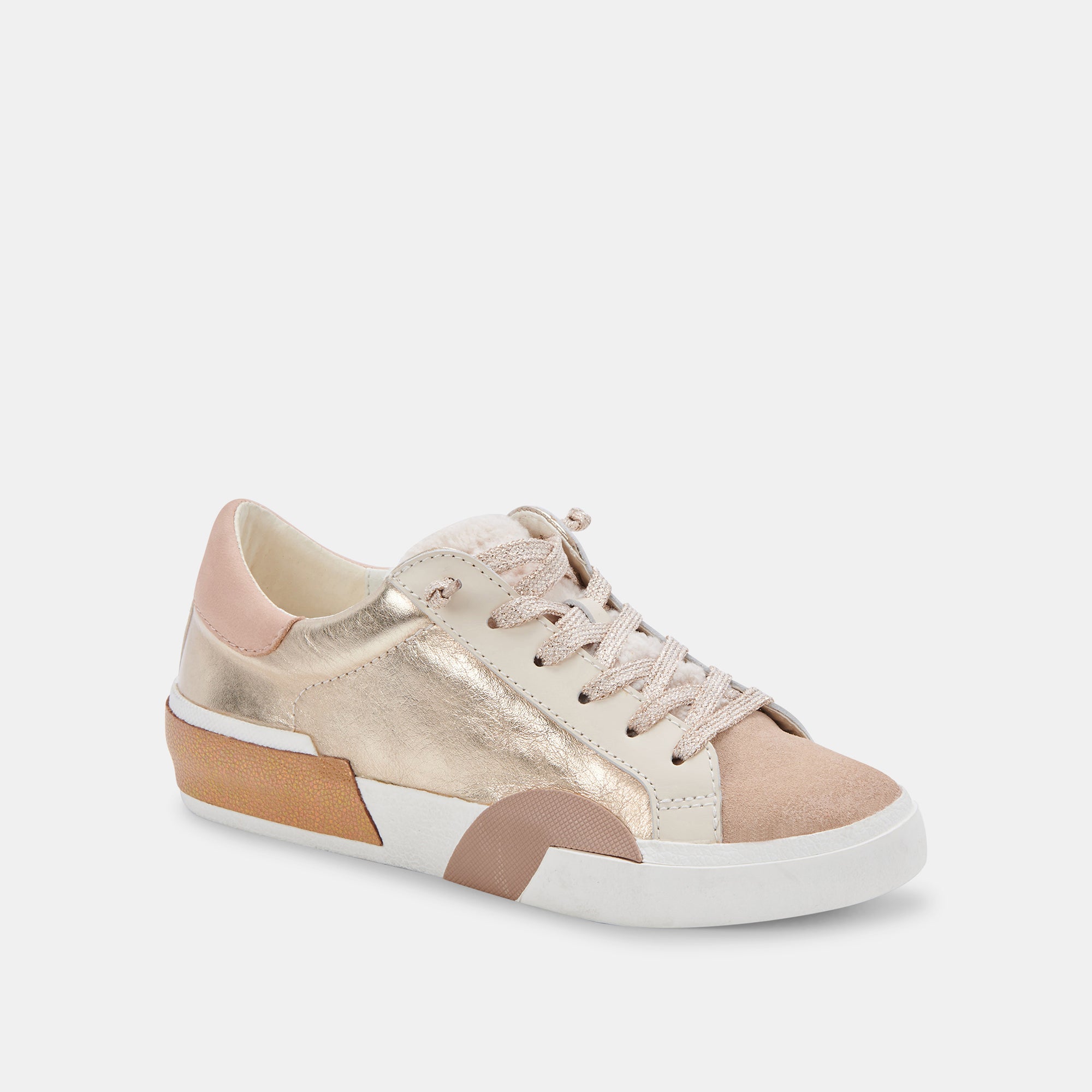 ZINA Plush Sneakers for Women - Gold Leather Comfortable Walking Shoes - Perfect for Casual Wear, Gym & Travel